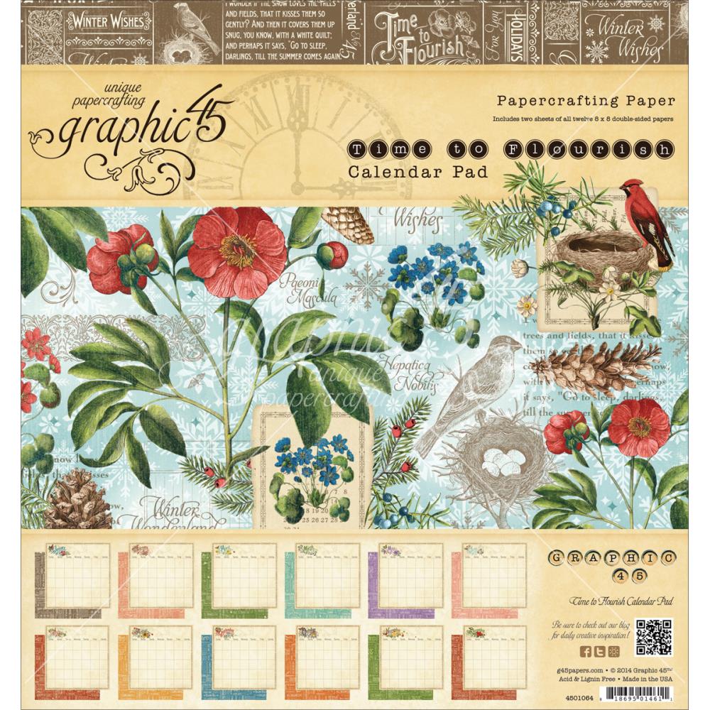 Набор бумаги Time To Flourish 12 листов, 20*20 см от Graphic 45