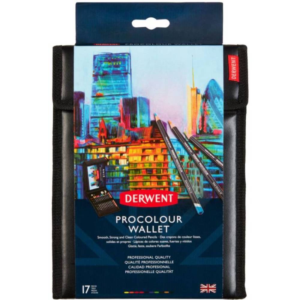 Набор цветных карандашей, Procolour Wallet в пенале, 10 Procolour, 2 Graphic, Blender + accessories, Derwent