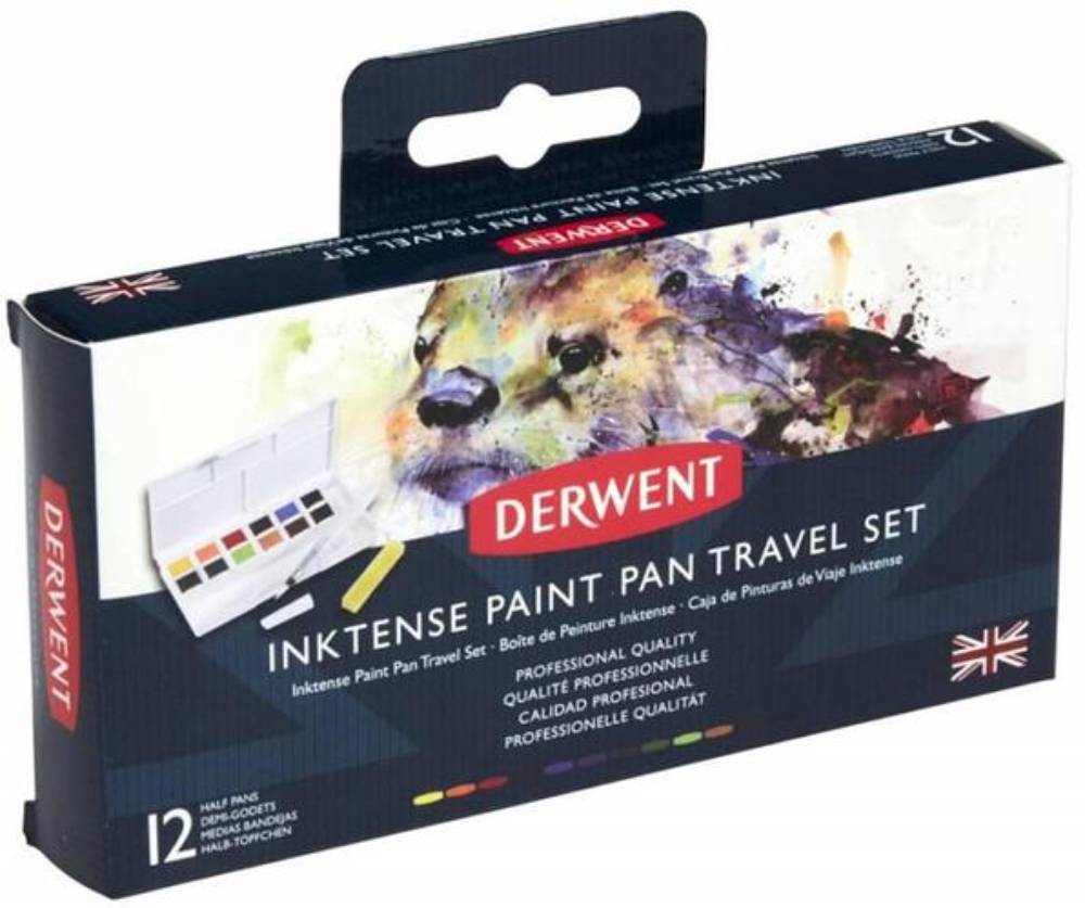 Набор Inktense Paint Pan Travel №1, 12 цветов + кисть с резервуаром, Derwent
