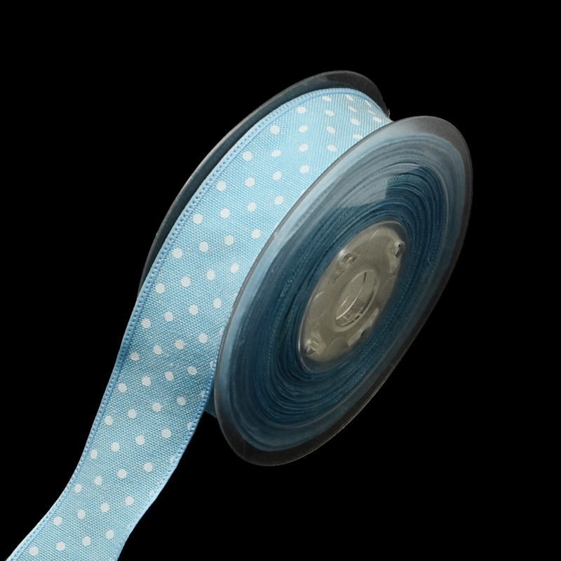 Бавовняна стрічка Блакитна в горошок, 25 мм, 90 мм