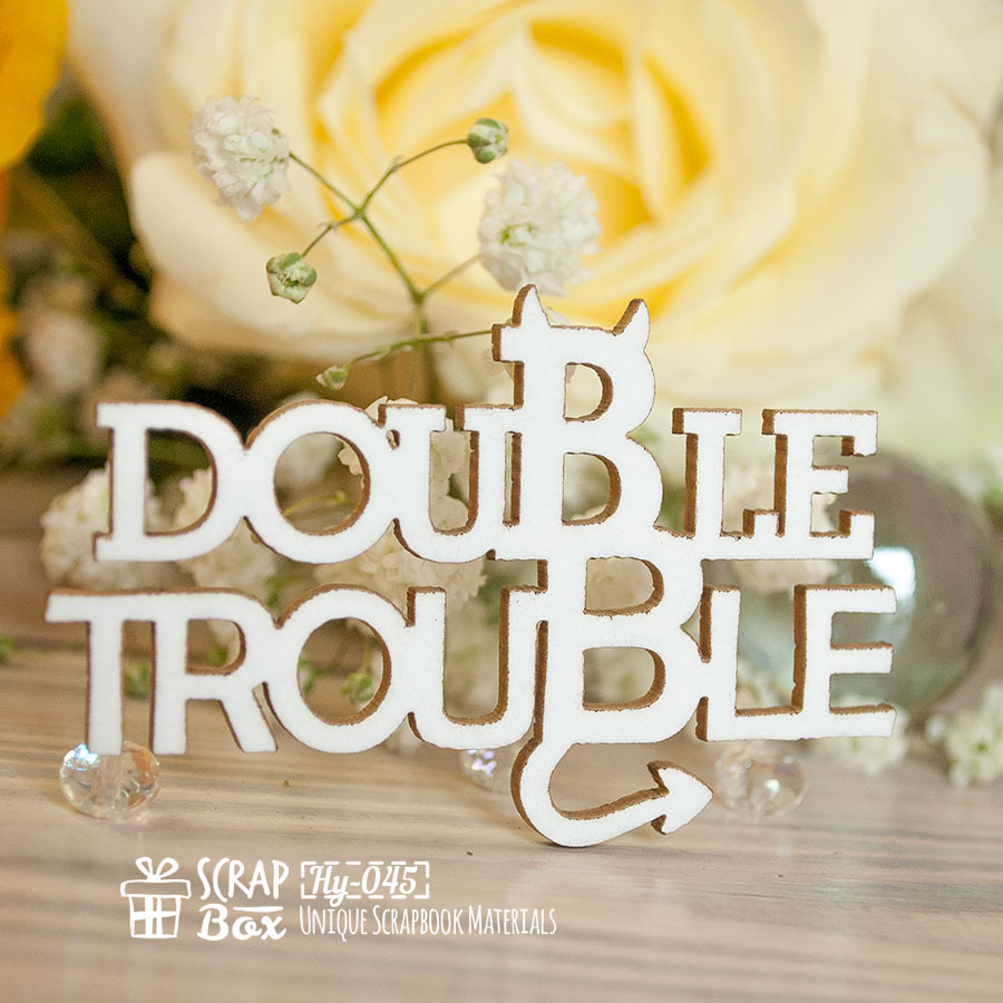 Чіпборд напис "Double Trouble", 60 * 38 мм від Scrapbox