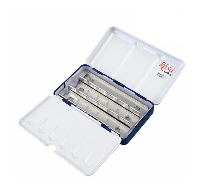 Пенал для акварельних фарб металевий, бірюза, 12 кювет, Rosa Gallery