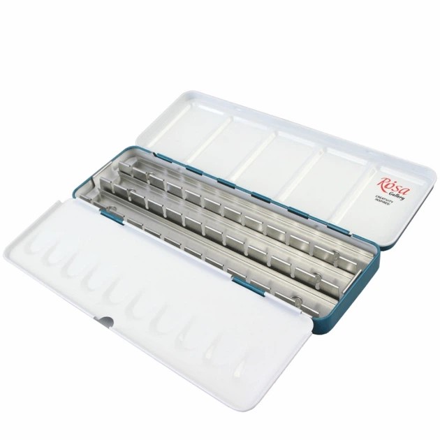 Пенал для акварельних фарб металевий, бірюза, 21 кювет, Rosa Gallery