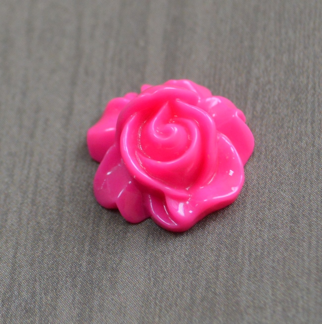 Кабошон пластиковый Роза, 16*9 мм , 1 шт , цвет ярко-розовый