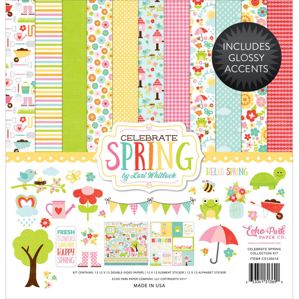 Набір паперу "Celebrate Spring" 30х30 см 12 аркушів + наклейки від Echo Park