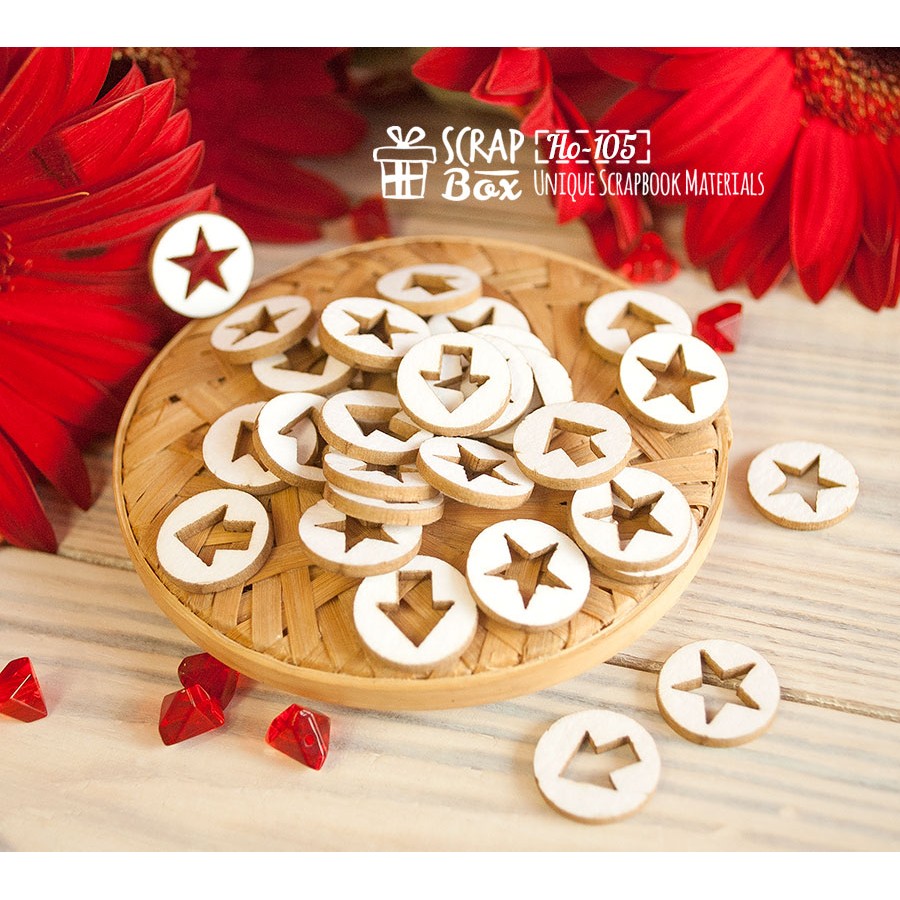 Чіпборд кружечки зі стрілками і зірочками (30 шт), 15 * 15 мм від ScrapBox