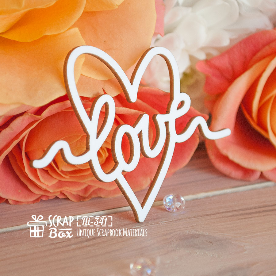 Чипборд надпись "Love" в сердечке, 67*51 мм от  ScrapBox