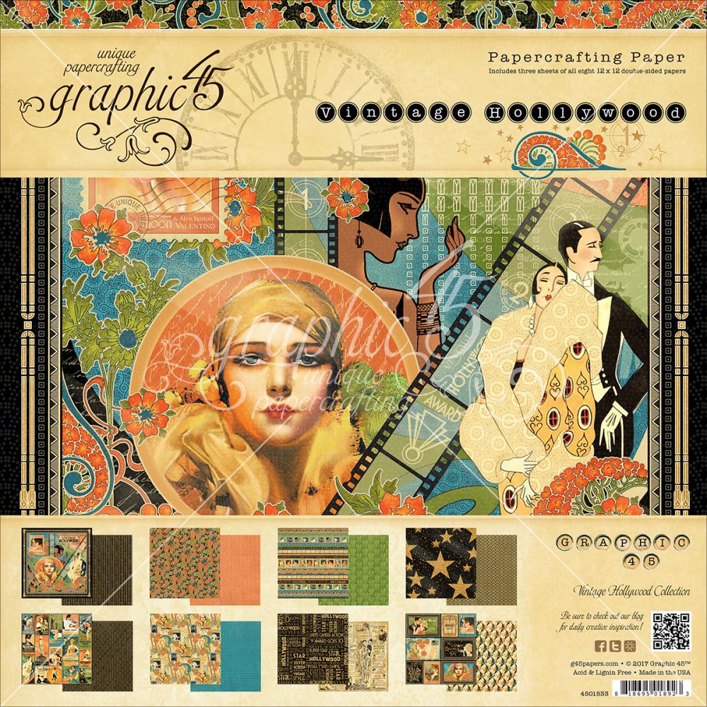 Набір двостороннього паперу Vintage Hollywood, 8 листів від Graphic 45