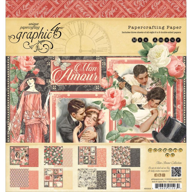 Набір паперу Mon Amour, 20 * 20 см, 8 листів від Graphic 45