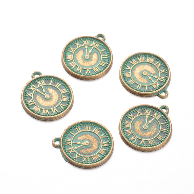Металлическая подвеска Часики, с нанесением эмали, 20*17,5 мм, 1 шт