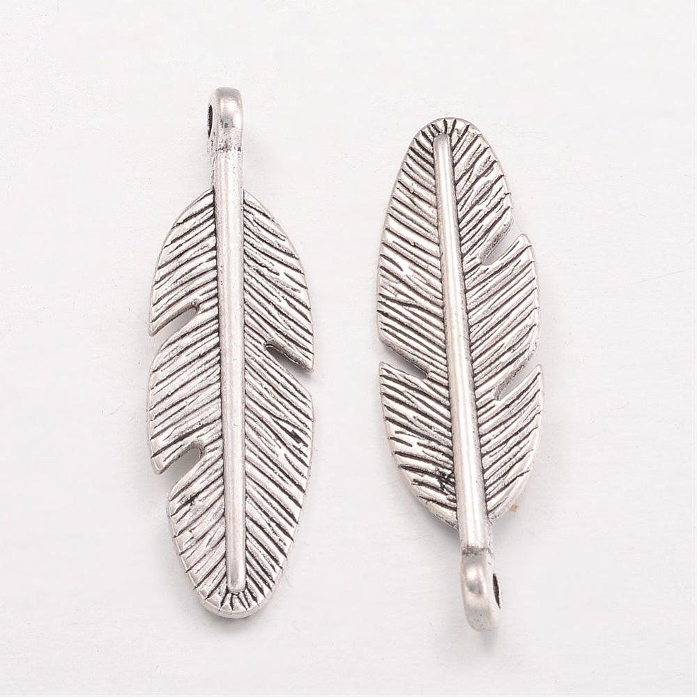 Металева підвіска, Перинка, срібло, 30*9 мм, 1 шт