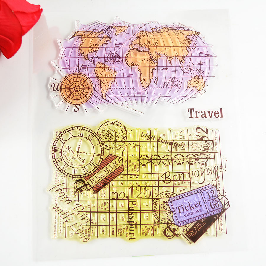 Набор акриловых штампов Travel collage, 3 шт, 15*18 см, CoolHoo