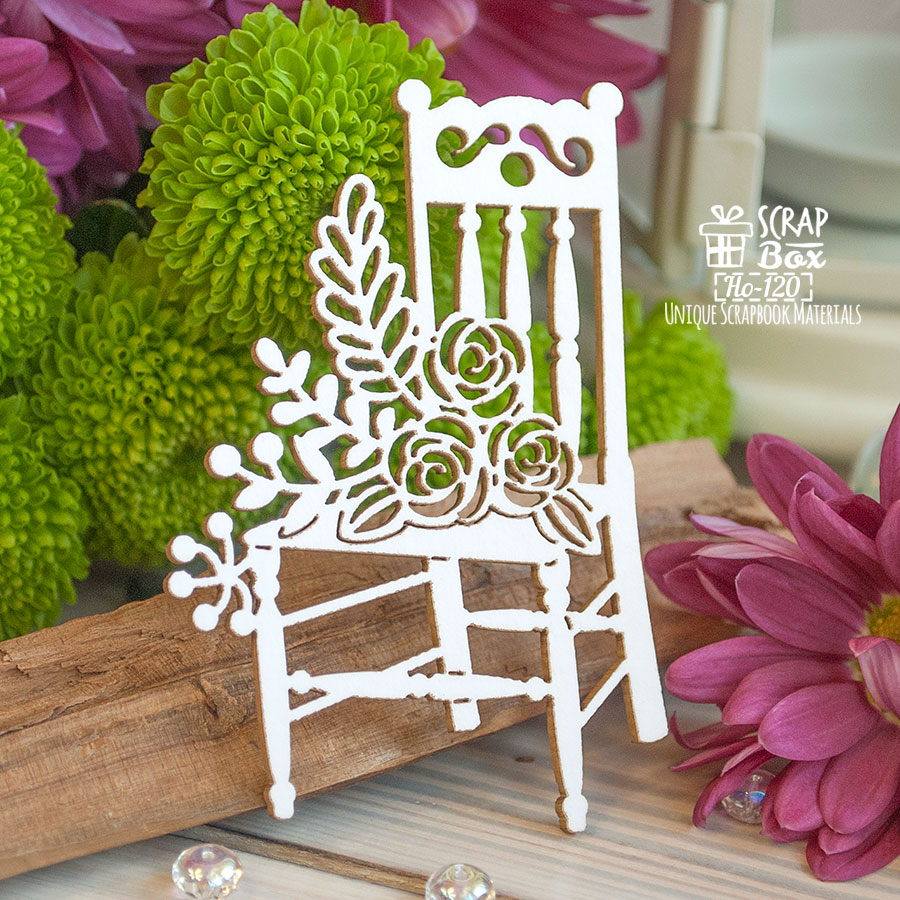 Чипборд Винтажный стул с цветами, 53*78 мм от Scrapbox