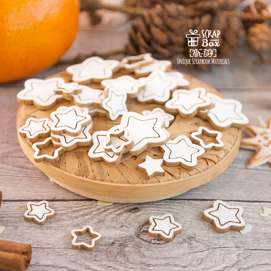 Чіпборд Набір новорічних зірочок, 30 шт, 21х20мм, ScrapBox