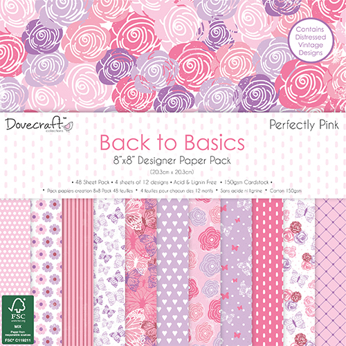 Набор бумаги Back to Basics Perfectly Pink, 20*20 см, 12 листов от Dovecraft