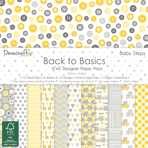 Набор бумаги Back to Basics Baby Steps, 15*15 см, 12 листов Dovecraft
