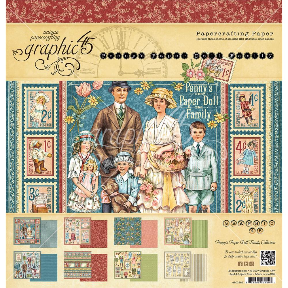Набір скраппаперу Penny's Paper Doll Family 30х30 см 12 двустор. аркушів Graphic 45