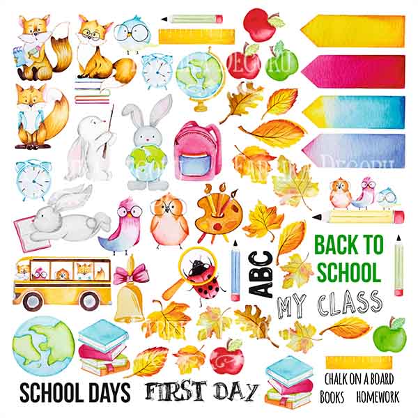 Лист с картинками для вырезания "Cool school", 30*30 см Фабрика Декора