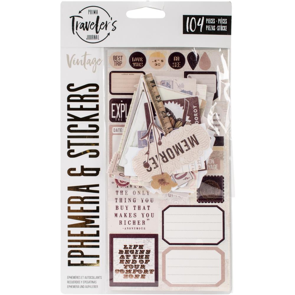 Набір ефемери для органайзерів Traveler's Journal Ephemera & Stickers Vintage Prima