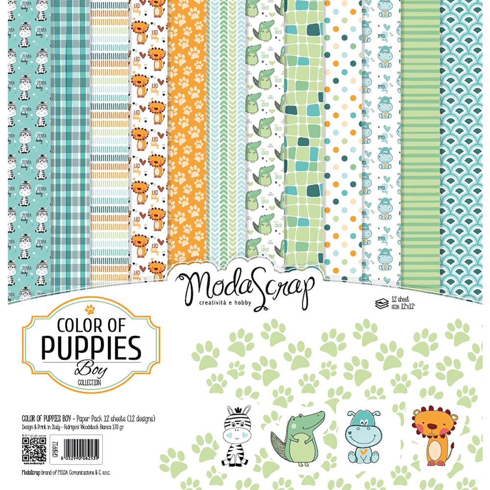 Набір паперу для скрапбукінгу Color of Puppies Boy 30х30 12 аркушів ModaScrap