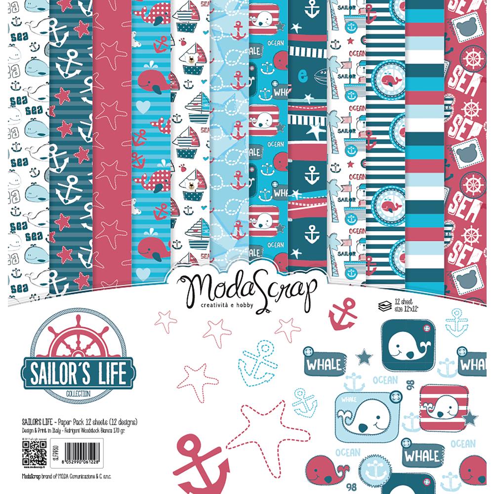 Набір паперу для скрапбукінгу Sailor Life 30х30 12 аркушів ModaScrap