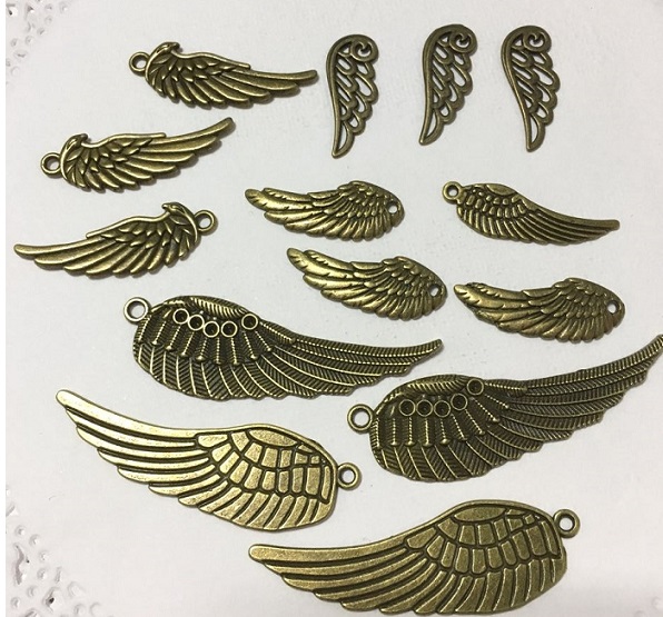 Набір металевих підвісок Крила, 14 шт, антична бронза