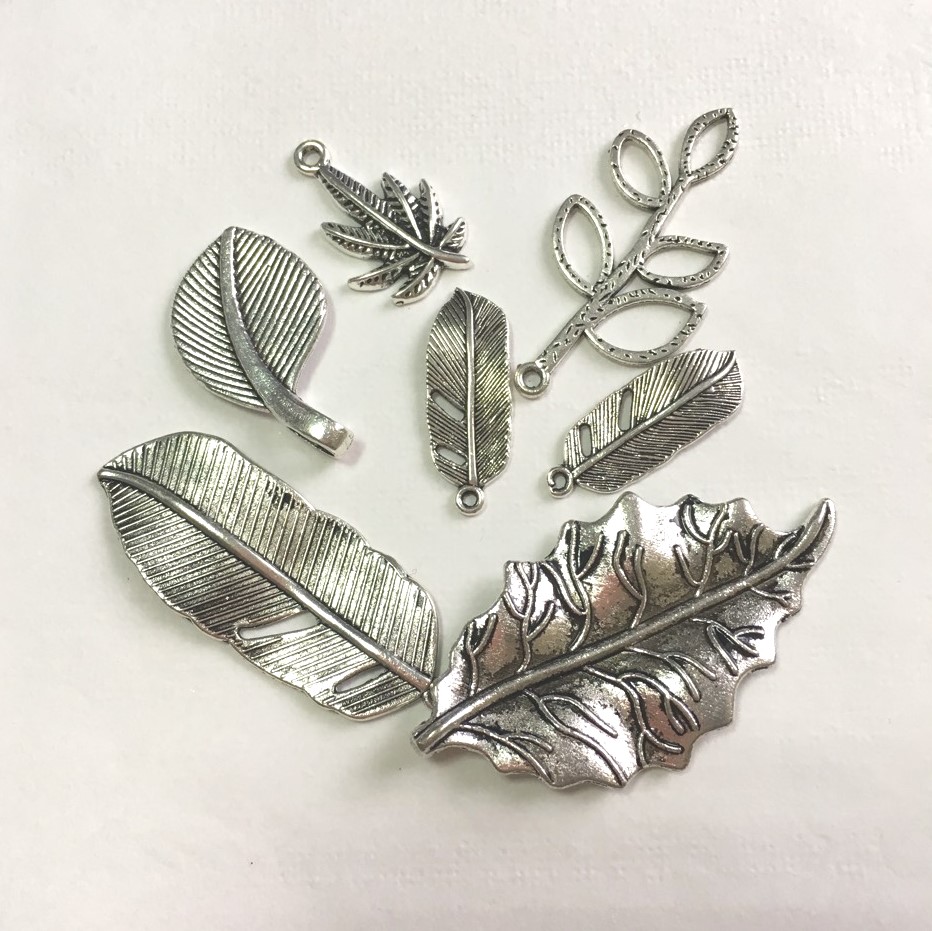 Набір підвісок "Листочки", 7 шт, античне срібло