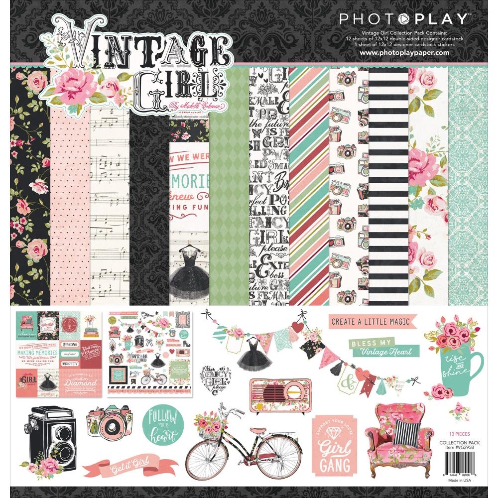 Набор бумаги VINTAGE GIRL, 12 листов +наклейки от Photo Play Paper