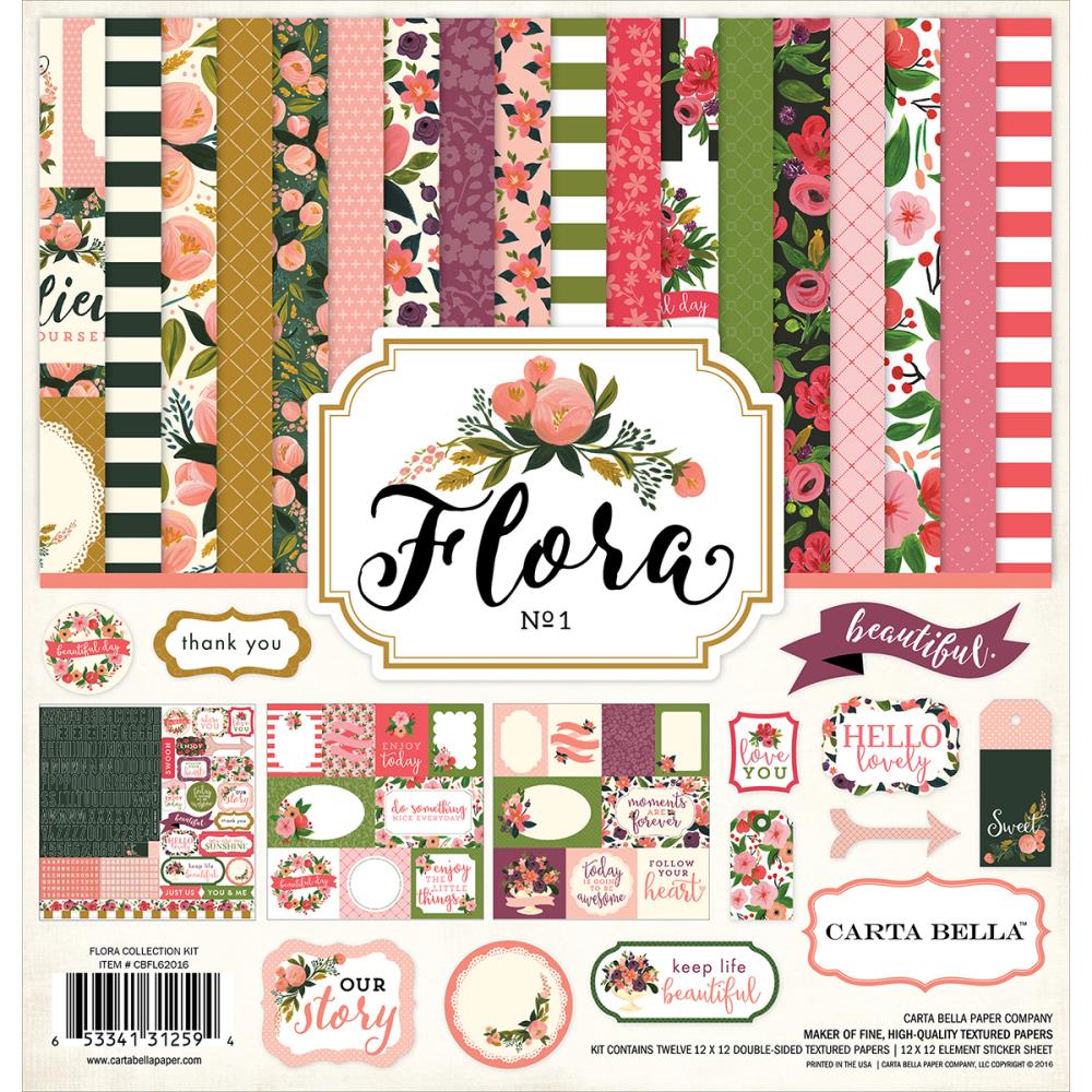 Набір паперу Flora, 12 аркушів + лист з наклейками від Carta Bella