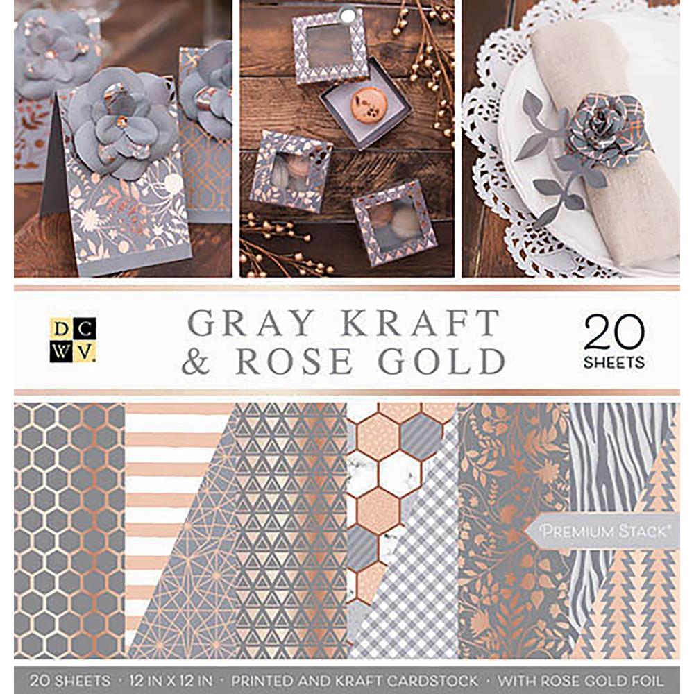 Набір паперу з тисненням Gray Kraft & Rose Gold, 10 аркушів від DCWV