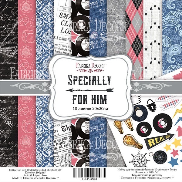 Набір скраппаперу "Specially for him", 20x20 см Фабрика Декору