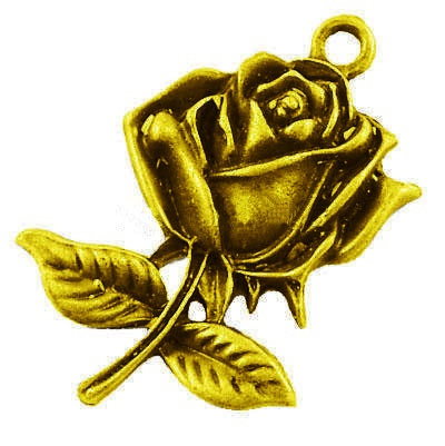 Металлическая подвеска "Роза" цвета состаренного золота 18х26 мм, 1 шт.  