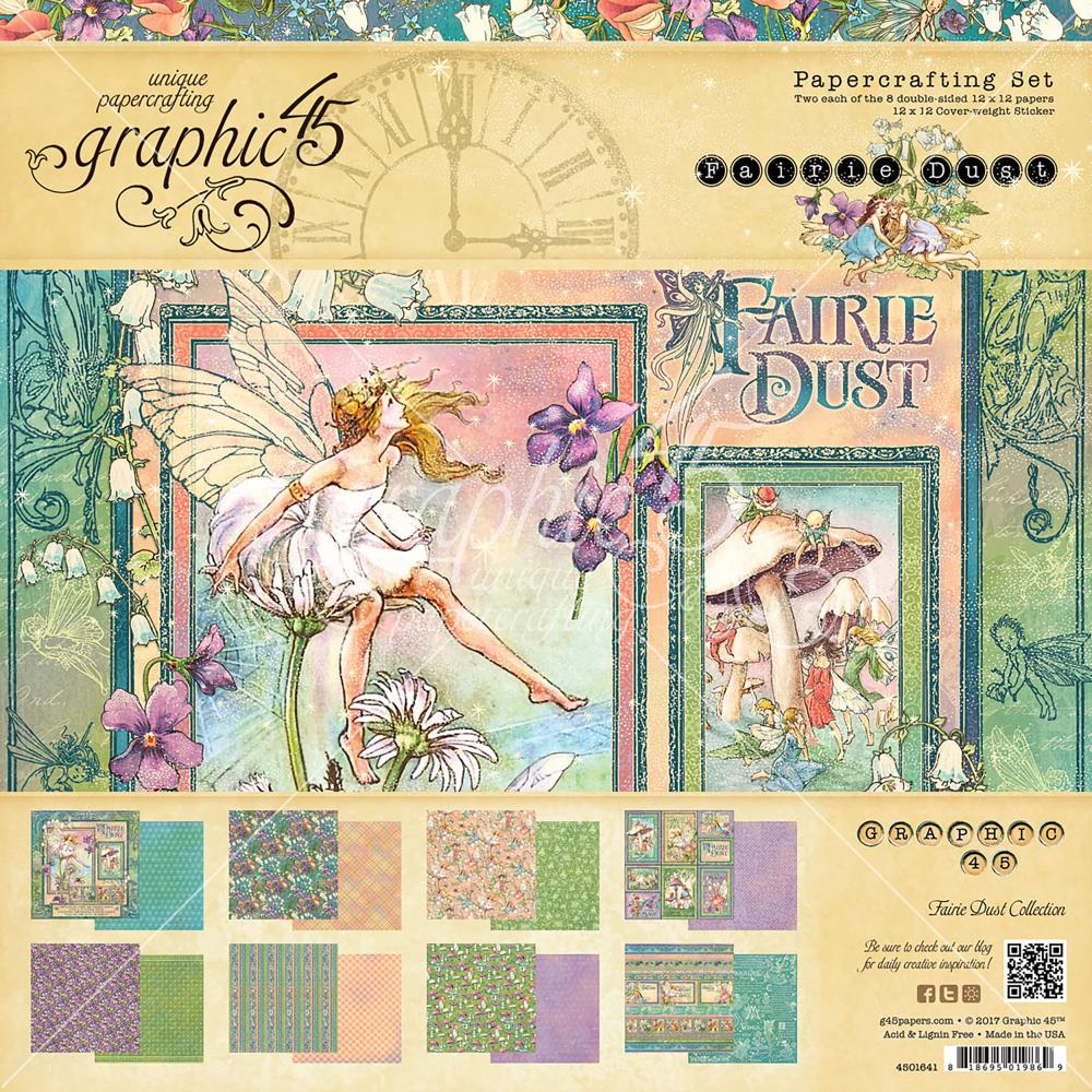 Набір скраппаперу Fairie Dust 30х30 16 аркушів + наклейки Graphic 45