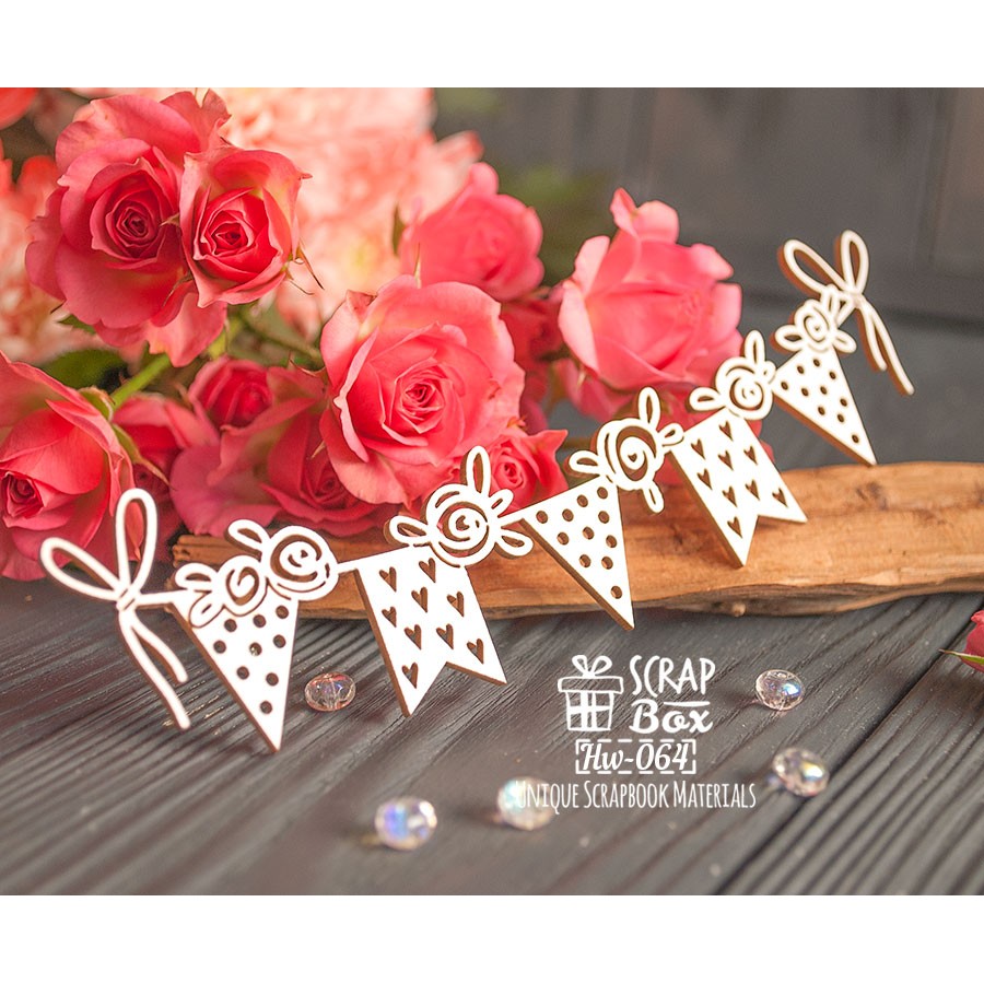 Чіпборд гірлянда з прапорців з трояндами Hw-064 Scrapbox