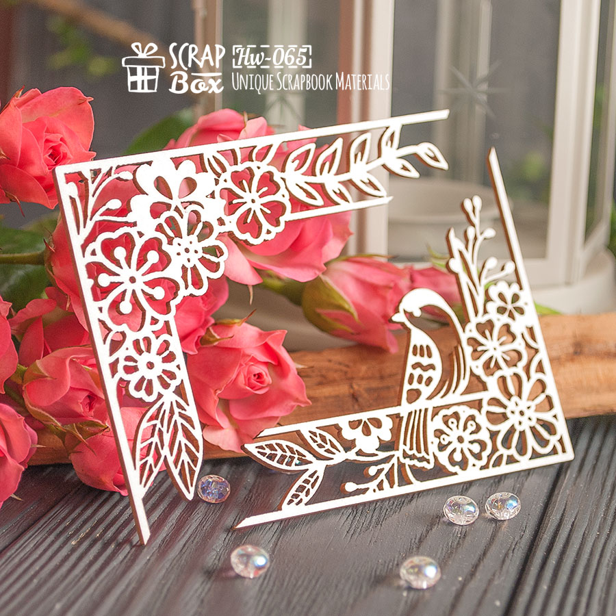 Чипборд уголки с птичкой и цветами 2шт Hw-065 Scrapbox