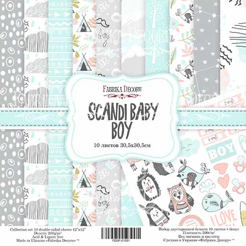 Набір скраппаперу Scandi Baby Boy, 30,5x30,5см, Фабрика Декору