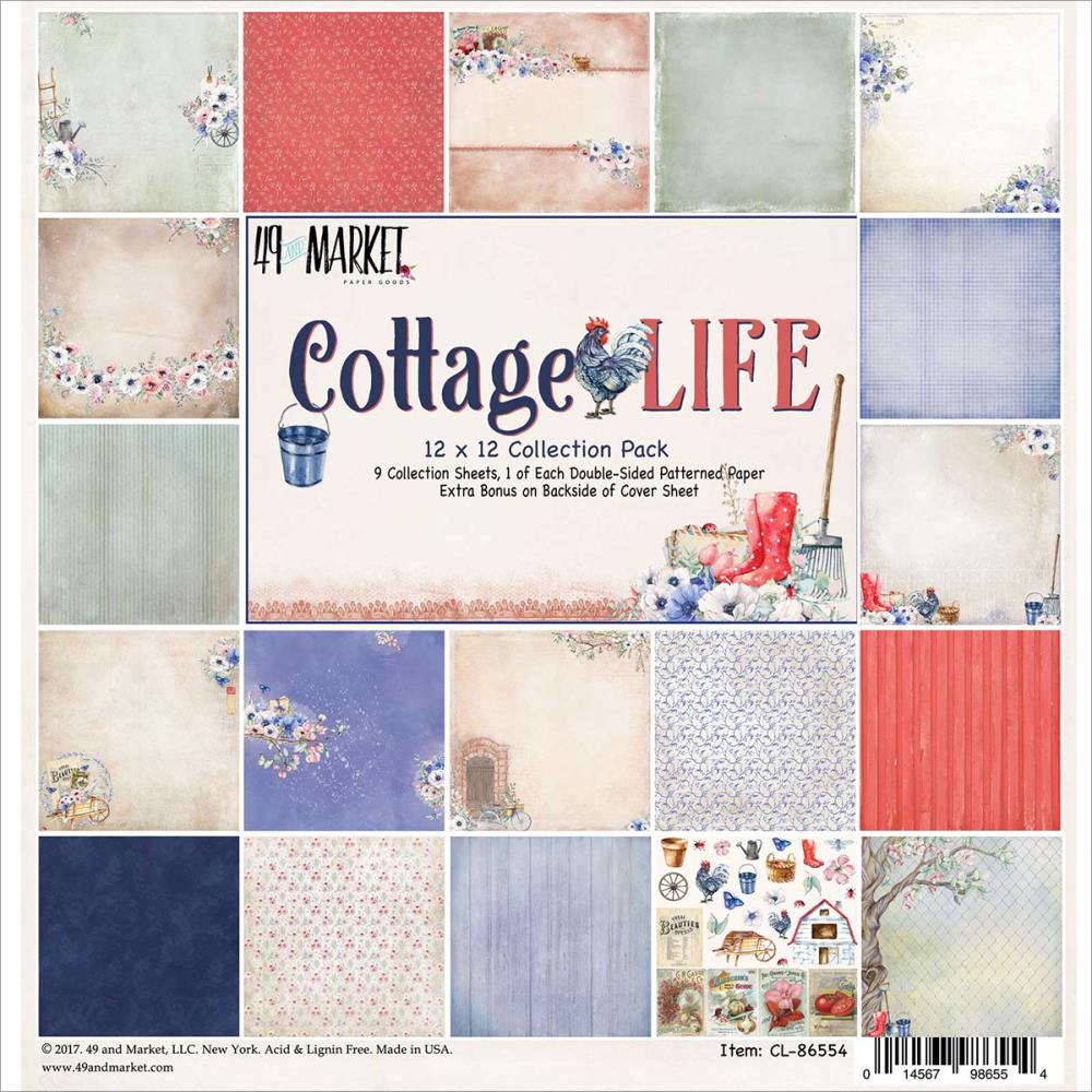 Набір скраппаперу Cottage Life 9 двосторонніх аркушів + наклейки 49 and Market