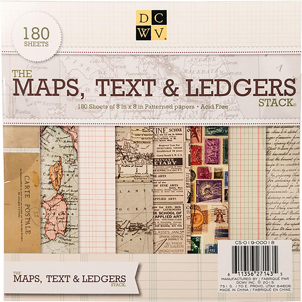 Набір скраппаперу 20х20 60 л. Maps, Texts and Ledger DCWV