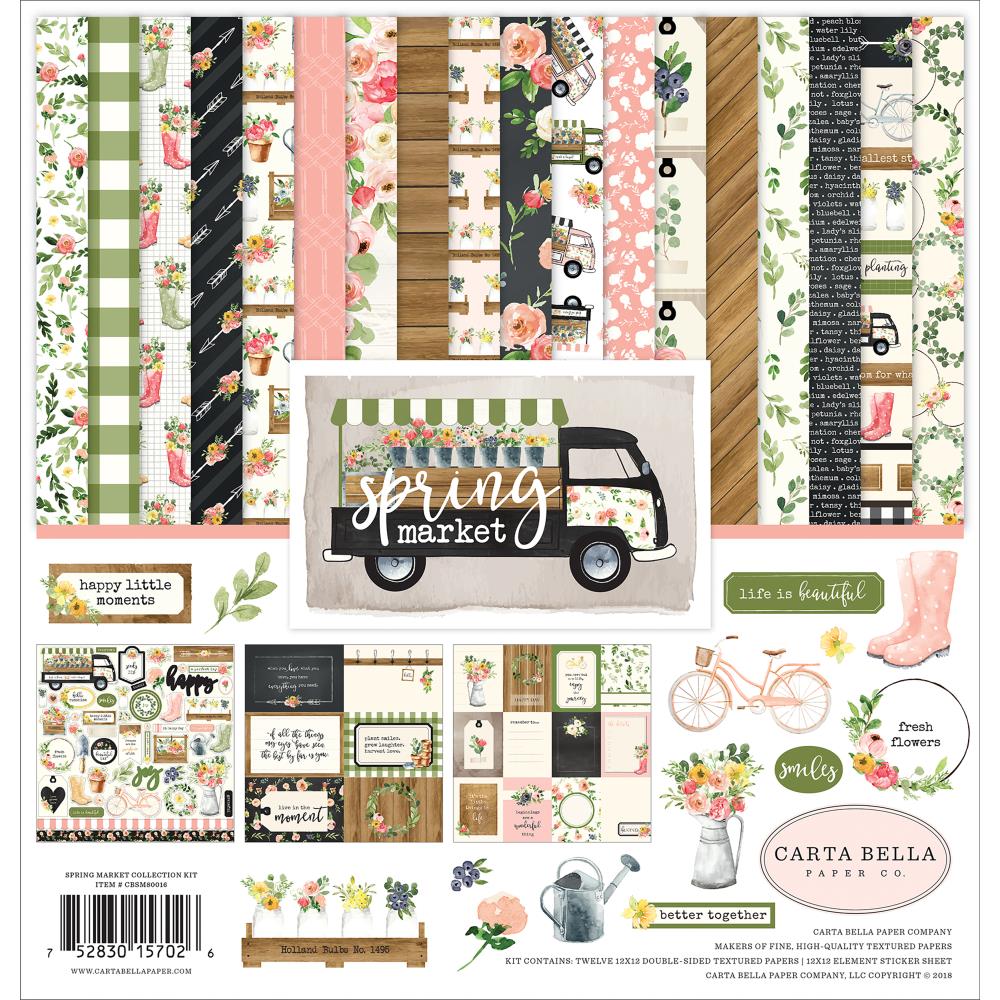 Набір скраппаперу Spring Market 12 л. 30х30 + наклейки Carta Bella
