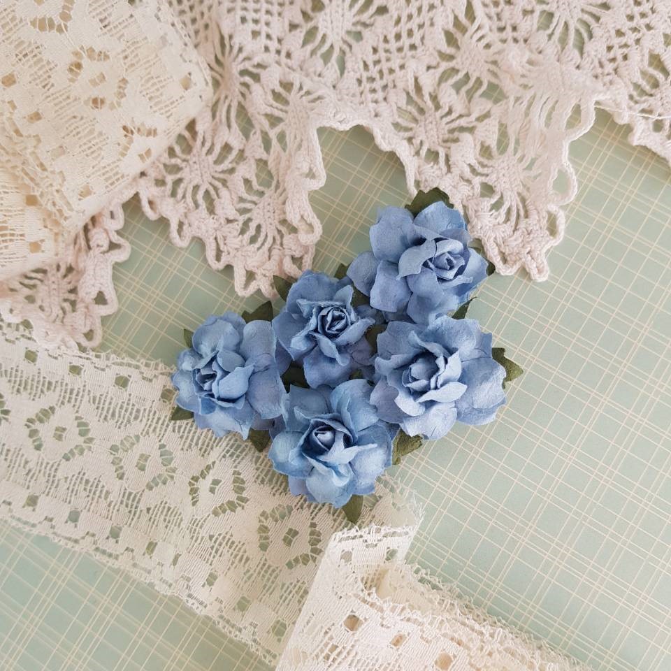  Набір декоративних трояндочок блакитного кольору, 5 шт, 25 мм