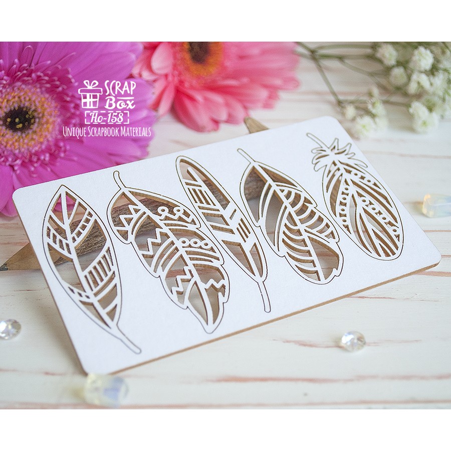 Чипборд набор этнических перьев 5шт Ho-158 Scrapbox