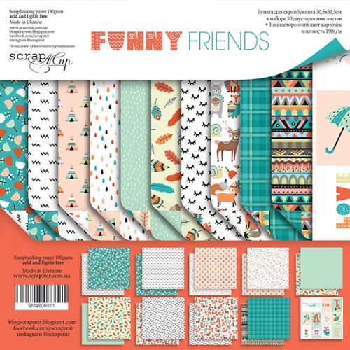 Набір двостороннього паперу 30х30см Funny Friends 11шт, Scrapmir