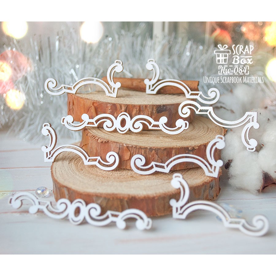 Чіпборд набір з 5-ти куточків з двома бордюрами, 44 x 28 мм Hw-084, Scrapbox