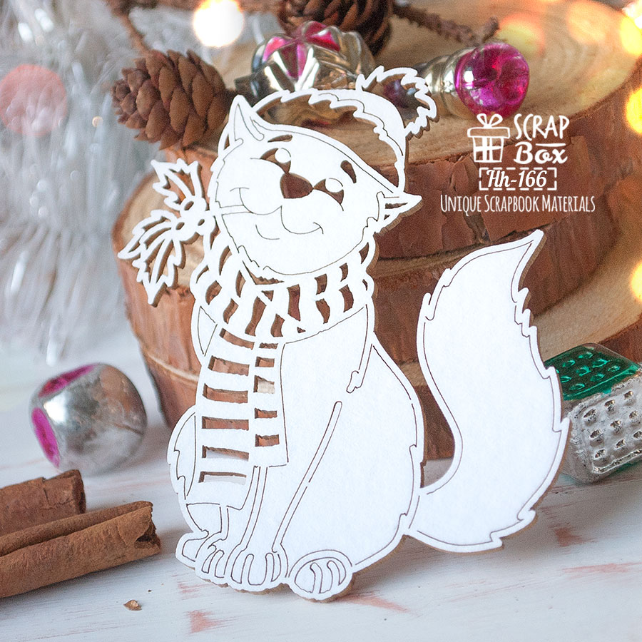 Чіпборд котейка з гілочкою гостролиста, 73 x 80 мм, Scrapbox