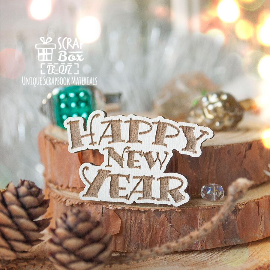 Деревянная фишка Happy New Year, 42 x 25 мм Fl-017, Scrapbox