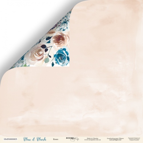 Аркуш двостороннього паперу 30x30 Scrapmir Троянди - Blue & Blush