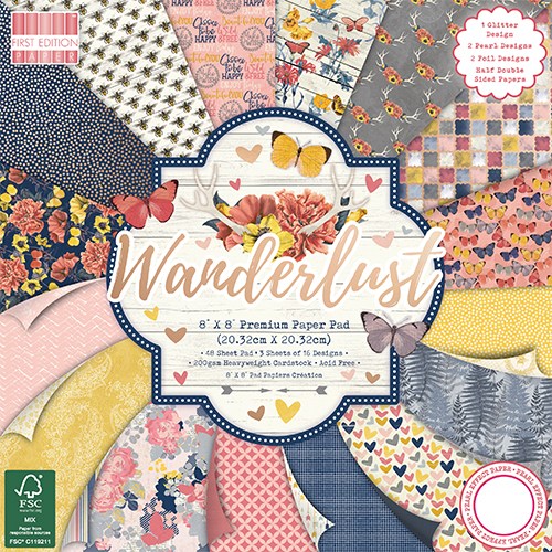 Набір скраппаперу Wanderlust, 16 аркушів, 20х20, First Edition