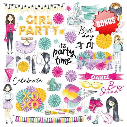 Набор скрапбумаги Party girl, 30,5x30,5см, 1 листов + бонус, Фабрика Декору