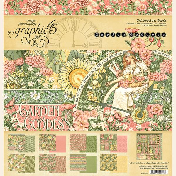 Набір скраппаперу Garden Goddess 16 аркушів + наклейки 30х30 Graphic45