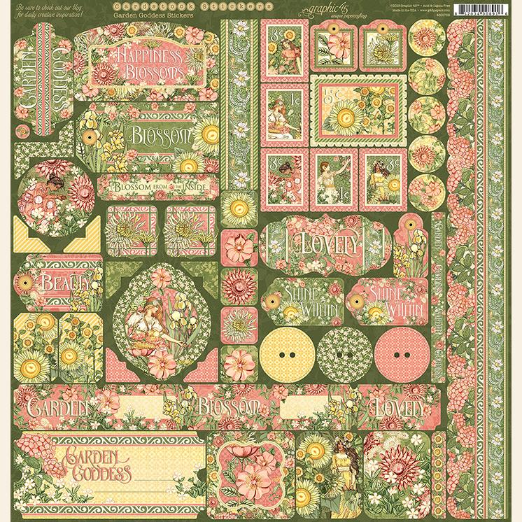 Набір скраппаперу Garden Goddess 16 аркушів + наклейки 30х30 Graphic45